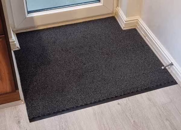 Velour Vinyl Further Trimmed to Fit Custom Shape Entrance