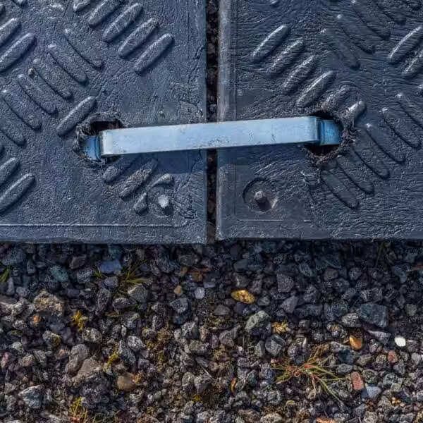 GSC-GroundShield-Connector-2-Way-Galvanised-in-use GroundShield Ground Protection Mats Connectors 2 Way Galvanised Connector in use